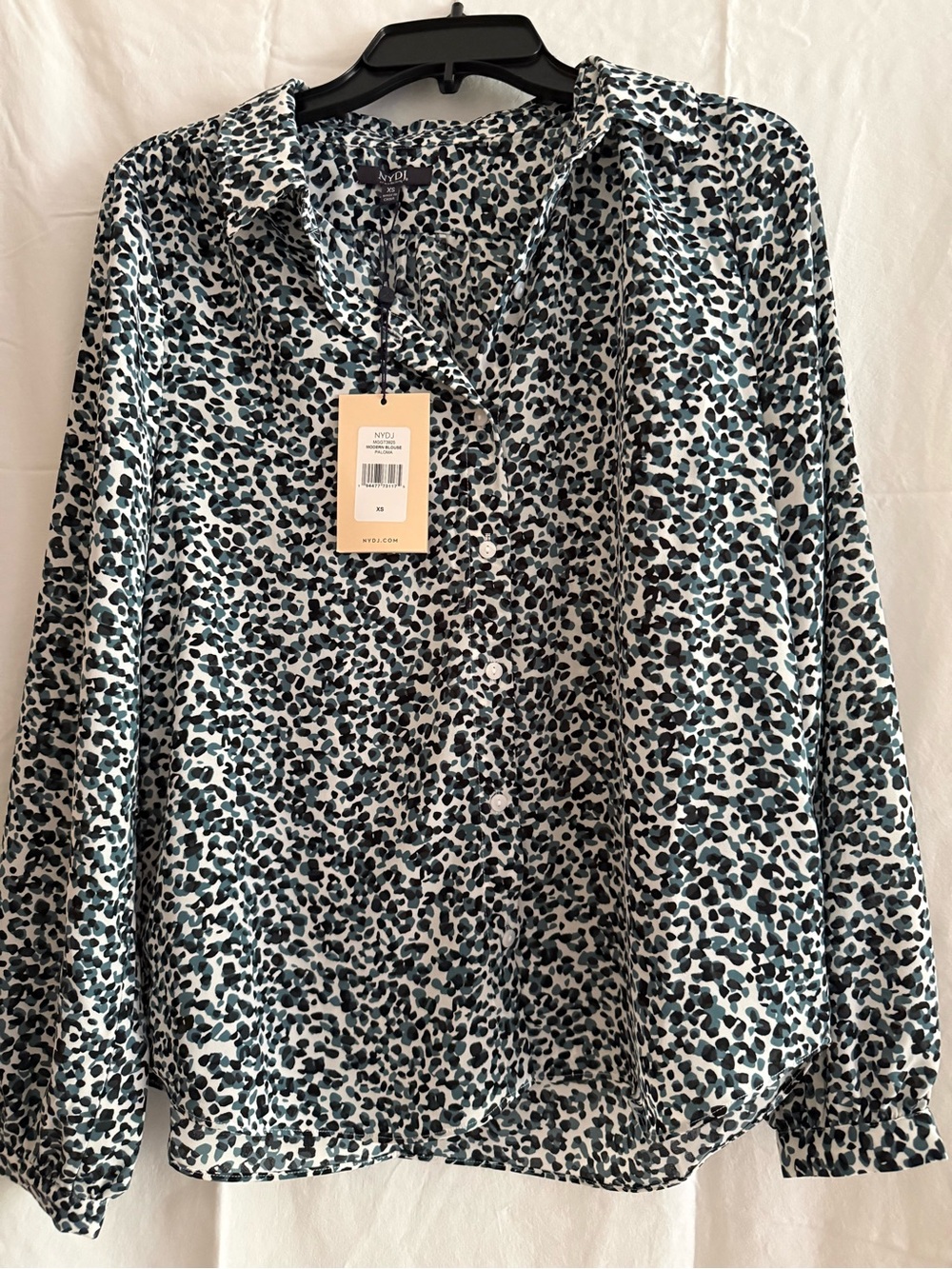 NYDJ Teal and Black Printed Button-Down Shirt